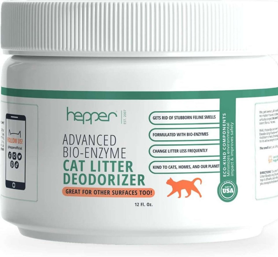 cat litter Hepper | Hepper Advanced Bio-Enzyme Cat Litter Deodorizer Powder - Cat Litter Box Deodorizer And Odor Neutralizer - Takes The Smell Of Urine Away - Safe Cat Essentials For The Home, Carpets, Kitty Litter Etc.