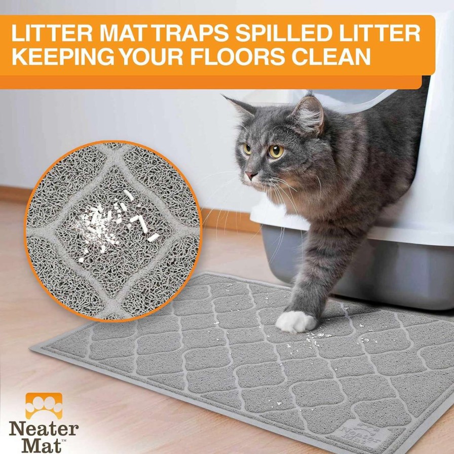 cat litter Neater Pet Brands | Neater Pets Neater Mat Litter Trapping Mat, Thick & Durable Material Catches Mess From Kitty Litter Box To Protect Floors, Soft On Cats Paws, Anti-Skid Backing, Easy To Clean, Grey, 20\" X 30\"