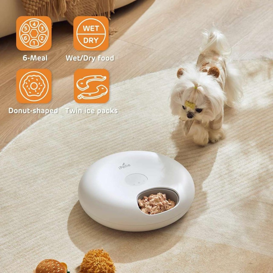 cat food dry iPettie | Ipettie Donuts Frost 6 Meal Cordless Automatic Pet Feeder, Dry & Wet Food Automatic Cat Feeder With Two Ice Packs, Rechargeable Massive Battery, Programmable Timer, Holds 6 X Lb. Of Food