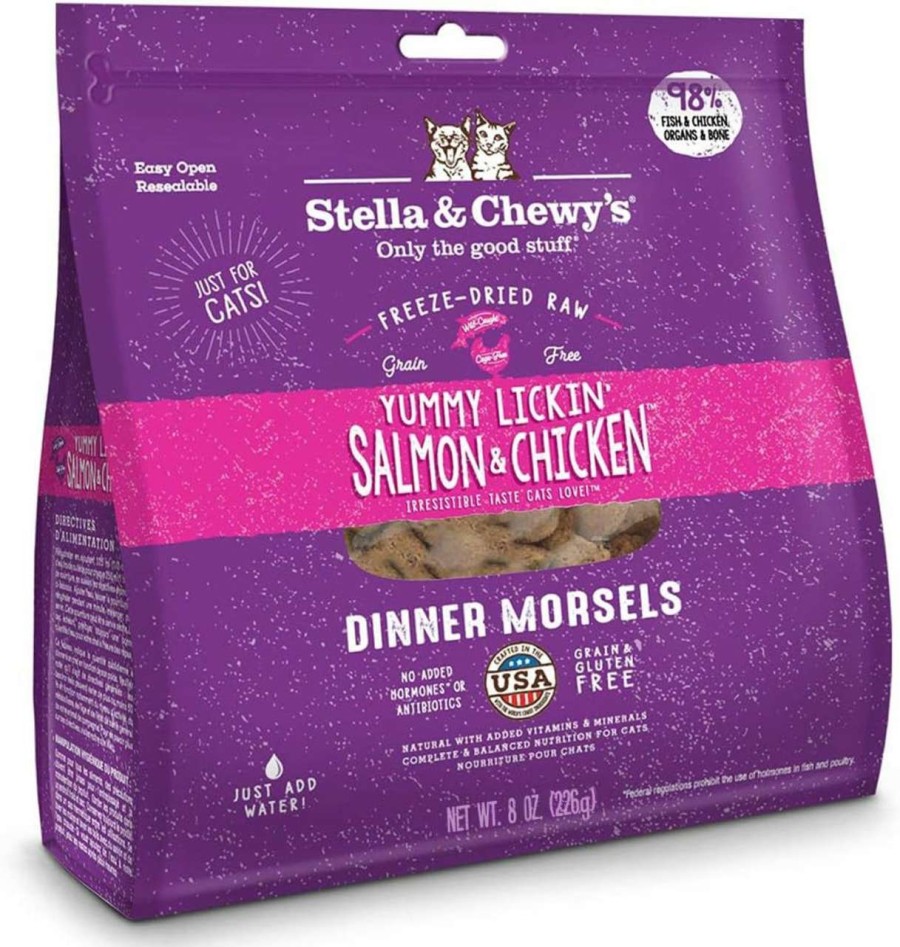 cat food Stella & Chewy's | Stella & Chewy'S Freeze-Dried Raw Cat Dinner Morsels Grain Free, Protein Rich Cat & Kitten Food Yummy Lickin' Salmon & Chicken Recipe 18 Oz Bag