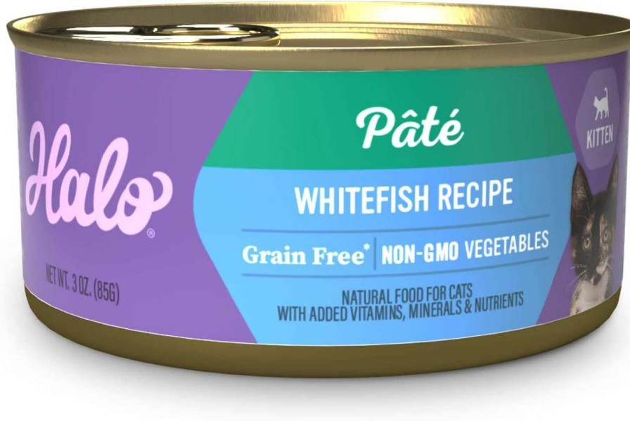 cat food Halo | Halo Kitten Grain Free Wet Cat Food Pate, Whitefish Recipe, Healthy Cat Food With Real, Whole Whitefish, 3Oz Can (Pack Of 12)(Packaging May Vary)