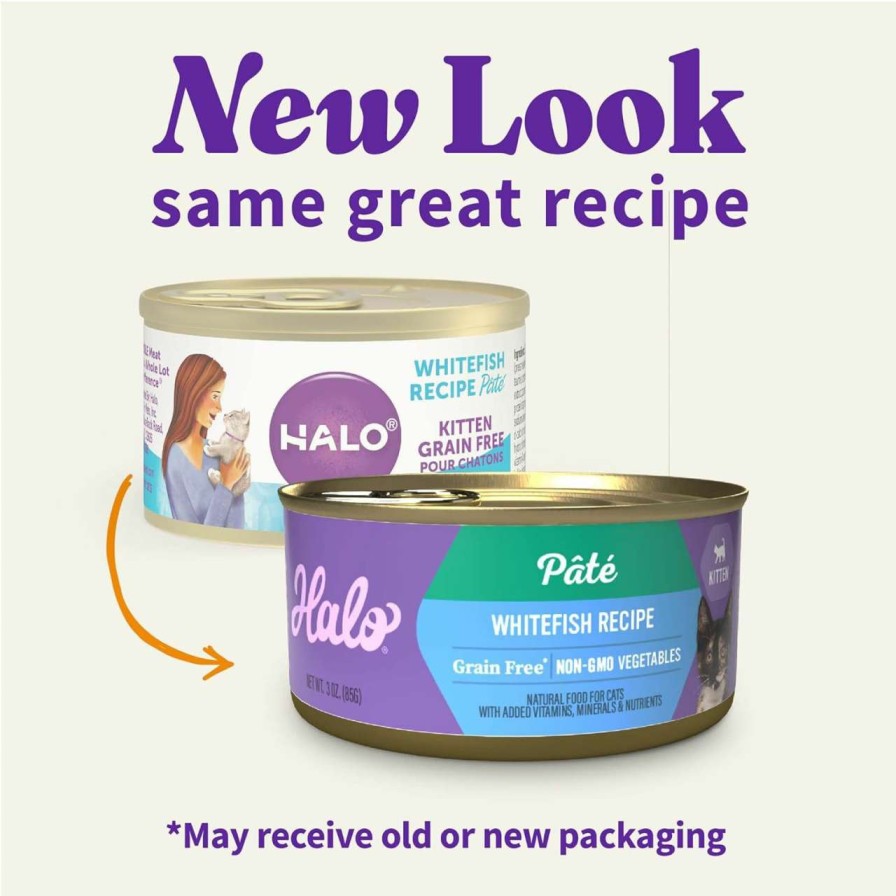 cat food Halo | Halo Kitten Grain Free Wet Cat Food Pate, Whitefish Recipe, Healthy Cat Food With Real, Whole Whitefish, 3Oz Can (Pack Of 12)(Packaging May Vary)