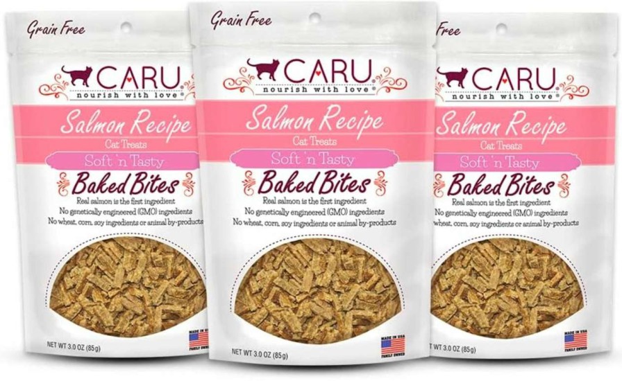 cat food wet Caru | Caru - Soft 'N Tasty Baked Bites - Salmon Bites Cat Treats - Flavorful All-Natural Treats - Pack Of 3