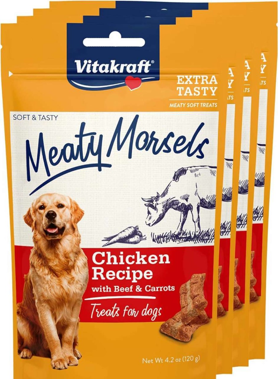 cat food dry Vitakraft | Vitakraft Meaty Morsels Treats For Dogs - Chicken With Beef And Carrots - Super Soft Dog Treats - Two Layers Of Gently Oven-Baked Meaty Goodness - Multi Pack Of 4