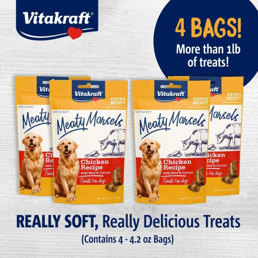 cat food dry Vitakraft | Vitakraft Meaty Morsels Treats For Dogs - Chicken With Beef And Carrots - Super Soft Dog Treats - Two Layers Of Gently Oven-Baked Meaty Goodness - Multi Pack Of 4