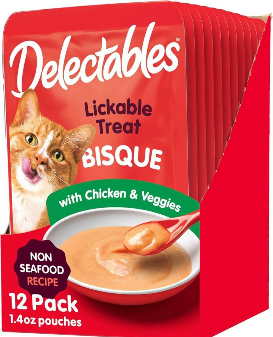 cat food wet Hartz | Delectables Bisque Non-Seafood Lickable Wet Cat Treats, Variety Pack, 12 Count (Pack Of 1)