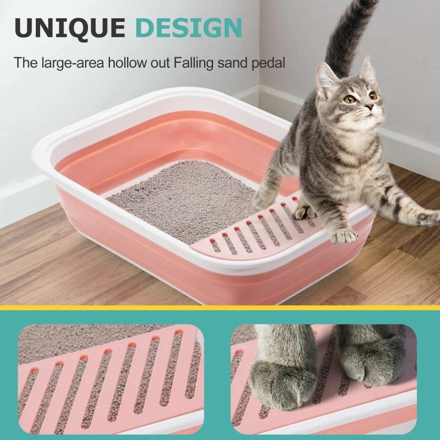 cat litter QYJinlida | Foldable Cat Litter Box With Fashion Cat Litter Scoop, Collapsible Small Cat Litter Box Kitten Open Potty Pan For Sick Frail Handicap Disabled Cat Older Elderly Cat Travel Litter Box (20.7\"L X 15.5\"W)