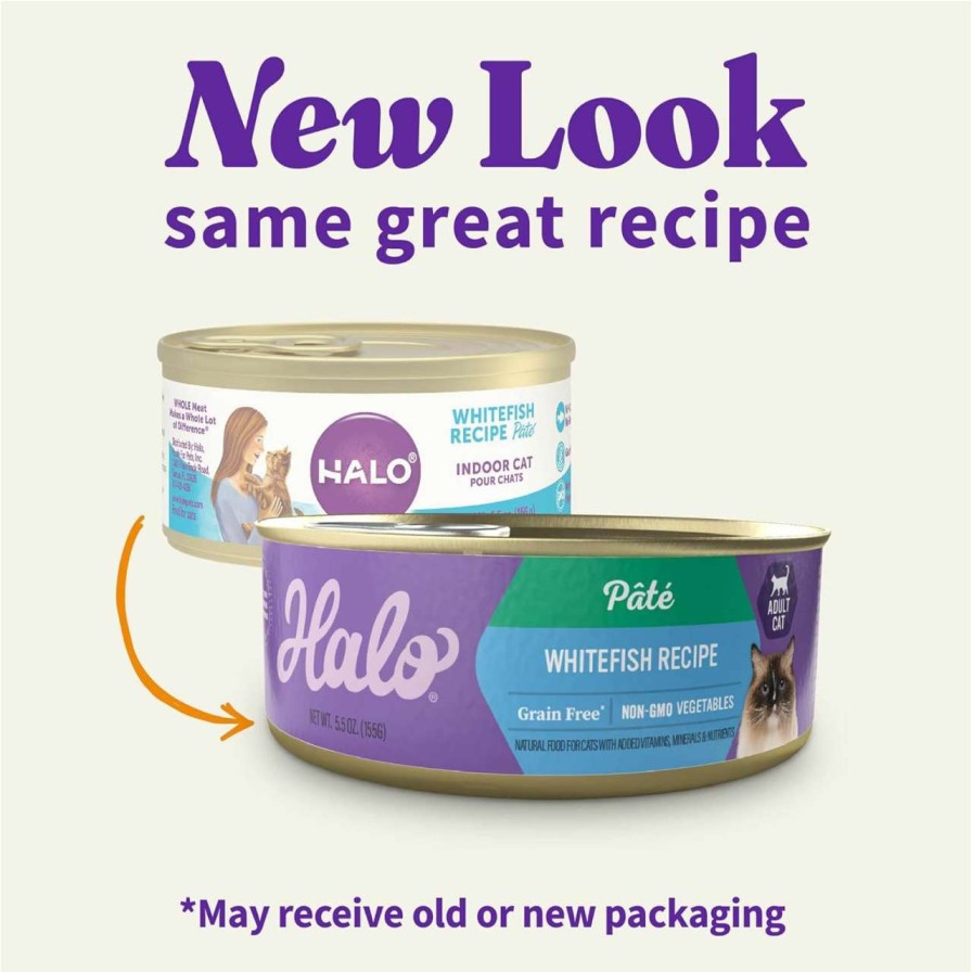 cat food Halo | Halo Adult Grain Free Wet Cat Food Pate, Whitefish Recipe, Healthy Cat Food With Real, Whole Whitefish, 5.5 Oz Can (Pack Of 12)