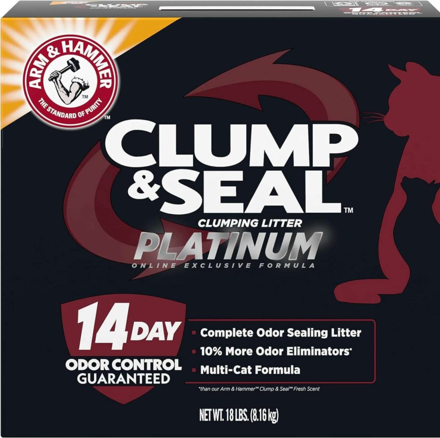 cat litter Arm & Hammer | Arm & Hammer Clump & Seal Platinum Multi-Cat Complete Odor Sealing Clumping Cat Litter, 14 Days Of Odor Control 18Lb, Online Exclusive Formula