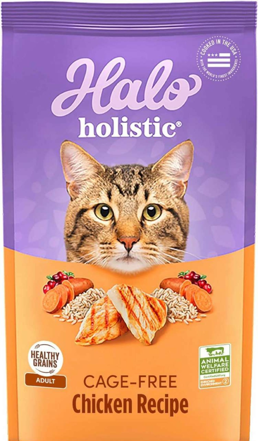 cat food Halo | Halo Holistic Cat Food Dry, Cage-Free Chicken Recipe, Complete Digestive Health, Dry Cat Food Bag, Adult Formula, 3-Lb Bag