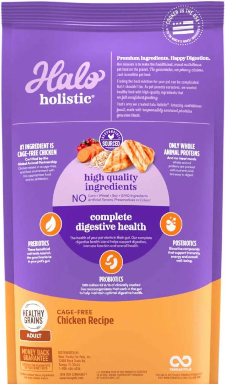 cat food Halo | Halo Holistic Cat Food Dry, Cage-Free Chicken Recipe, Complete Digestive Health, Dry Cat Food Bag, Adult Formula, 3-Lb Bag