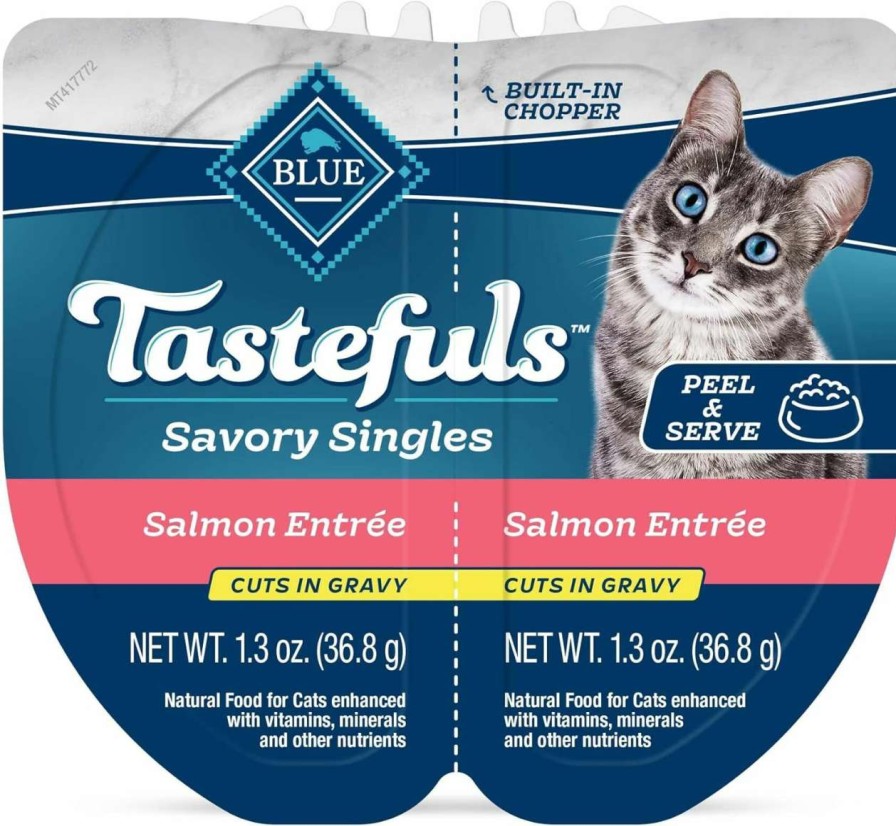 cat food Blue Buffalo | Blue Buffalo Tastefuls Savory Singles Adult Cuts In Gravy Wet Cat Food, Salmon Entree, Perfectly Portioned Cups In (24) 2.6-Oz Twin-Pack Trays