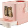 cat litter Suhaco | Extra Large Cat Litter Box Jumbo Foldable Kitty Litter Box With Lid Covered Enclosed Top Entry Big Cat Toilet With Scoop Sift Oversized Litter Pan Less Track For Indoor Multi Cats (Pink)