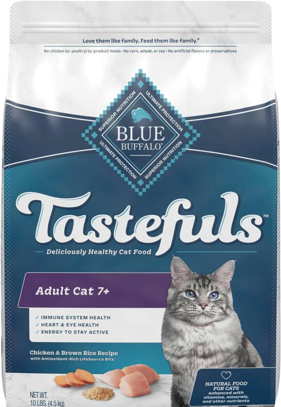 cat food dry Blue Buffalo | Blue Buffalo Tastefuls Adult 7+ Natural Cat Food Bundle, Dry Cat Food And Wet Cat Food, Chicken (3-Lb Dry Food + 3Oz Cans 24Ct)