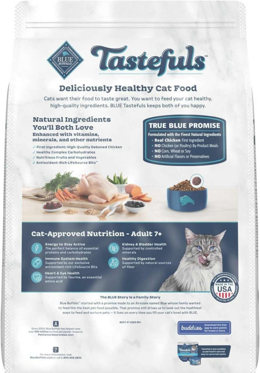 cat food dry Blue Buffalo | Blue Buffalo Tastefuls Adult 7+ Natural Cat Food Bundle, Dry Cat Food And Wet Cat Food, Chicken (3-Lb Dry Food + 3Oz Cans 24Ct)