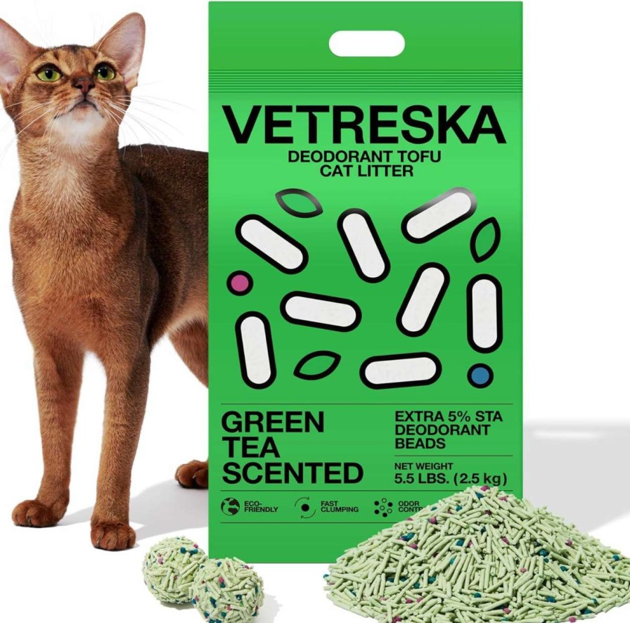 cat litter VETRESKA | Vetreska Tofu Cat Litter,Natural Pretty Kitty Litter Flushable Strong Clumping Cat Litter Pellets Ultra Absorbent,Odor Control,Dust-Free,Low Tracking Eco-Friendly Tofu Litter,Original(5.5Lb 1Bag)