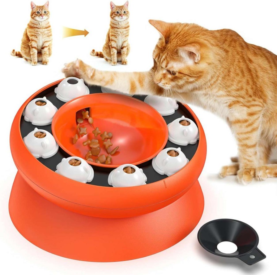 cat food dry Apexillio | Cat Slow Feeder, Interactive Slow Feeder Cat Bowl Raised Elevated Cat Puzzle Feeder Food Puzzle Feeder For Indoor Cats Slow Eating Dry Food (Orange)