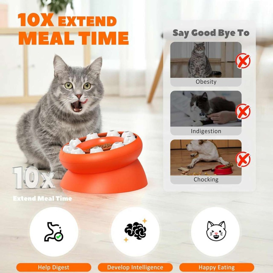 cat food dry Apexillio | Cat Slow Feeder, Interactive Slow Feeder Cat Bowl Raised Elevated Cat Puzzle Feeder Food Puzzle Feeder For Indoor Cats Slow Eating Dry Food (Orange)