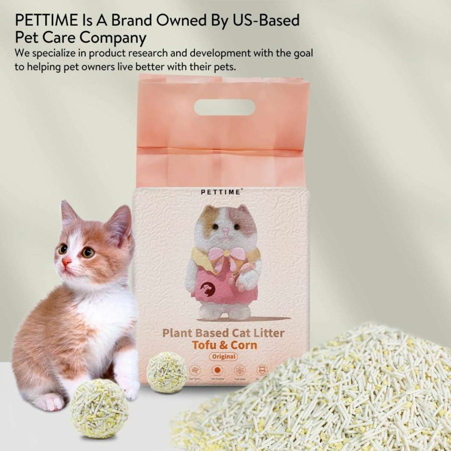 cat litter PETTIME | Pettime Cat Litter Corn Multiple Cat Scented Low Tracking Biodegradable Pellets | Cat Litter Clumping (Small 5.5Lb, Corn)