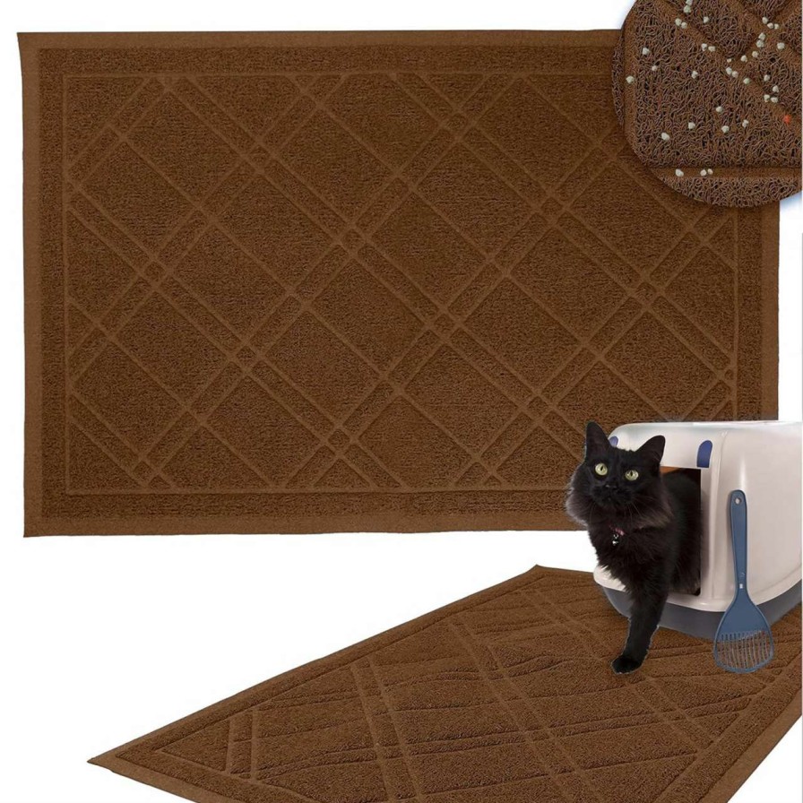 cat litter Downtown Pet Supply | Downtown Pet Supply - Kitty Litter Mat - Trapping Cat Litter Mat - Cat Supplies - Padded, Non-Slip Mat For Cat Litter Box - Waterproof Cat Mat For All Types Of Litter - Brown - Small - 15.5 In X 23 In