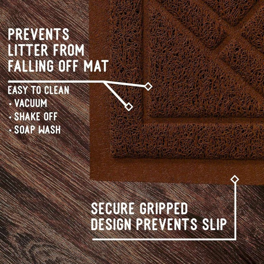 cat litter Downtown Pet Supply | Downtown Pet Supply - Kitty Litter Mat - Trapping Cat Litter Mat - Cat Supplies - Padded, Non-Slip Mat For Cat Litter Box - Waterproof Cat Mat For All Types Of Litter - Brown - Small - 15.5 In X 23 In