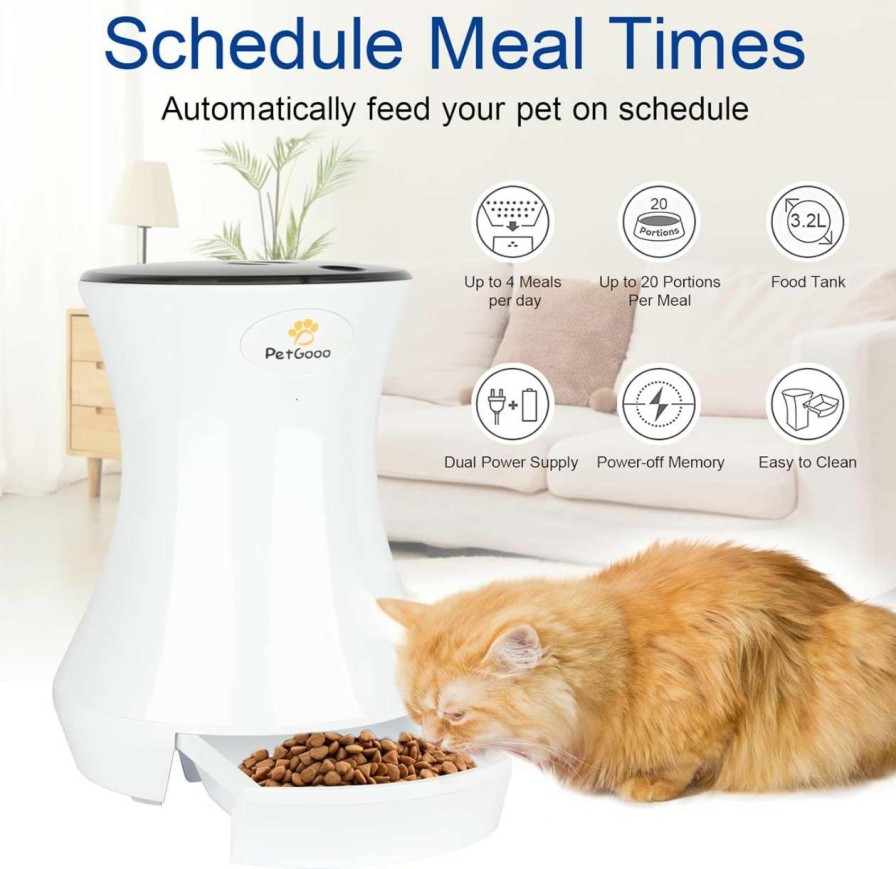 cat food dry Petgooo | Petgooo Automatic Cat Food Dispenser, 3.2L Automatic Cat Feeder,Timed Cat Feeders For Dry Food, Up To 20 Portions 4 Meals Per Day, Pet Feeder For Cats/Dogs