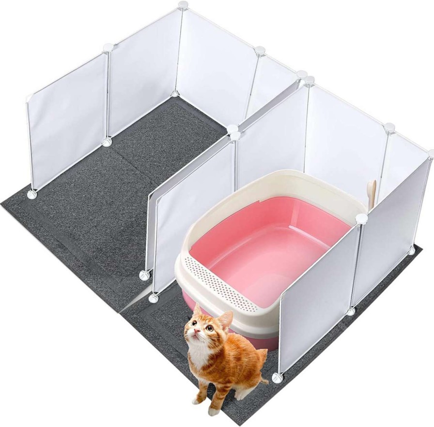 cat litter Pinkunn | Pinkunn 2 Set Cat Litter Box Enclosure Splash Guard,Extra Large 27.6X19.7X17.7Inch With Cat Litter Mat,Litter Box Shields, Litter Box Screen For Open Top Litter Pan (Litter Box Not Included)(White)