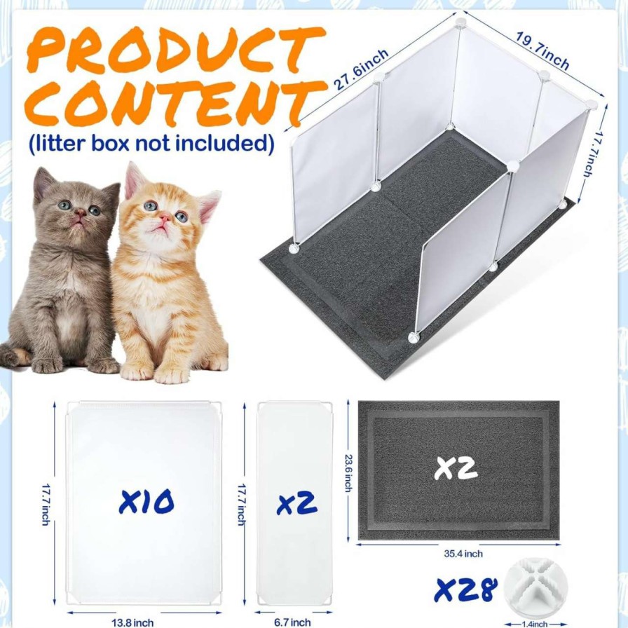 cat litter Pinkunn | Pinkunn 2 Set Cat Litter Box Enclosure Splash Guard,Extra Large 27.6X19.7X17.7Inch With Cat Litter Mat,Litter Box Shields, Litter Box Screen For Open Top Litter Pan (Litter Box Not Included)(White)