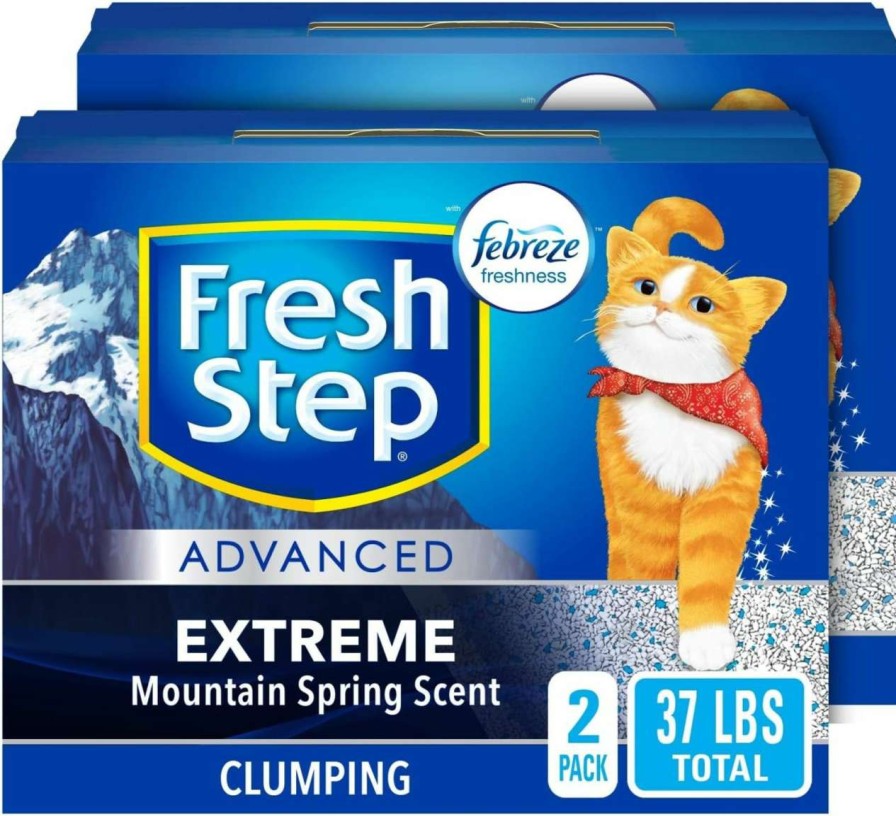 cat litter Fresh Step | Fresh Step Advanced Clumping Cat Litter, Extreme Mountain Spring Odor Control, Extra Large, 37 Lbs Total (2 Pack Of 18.5Lb Boxes)