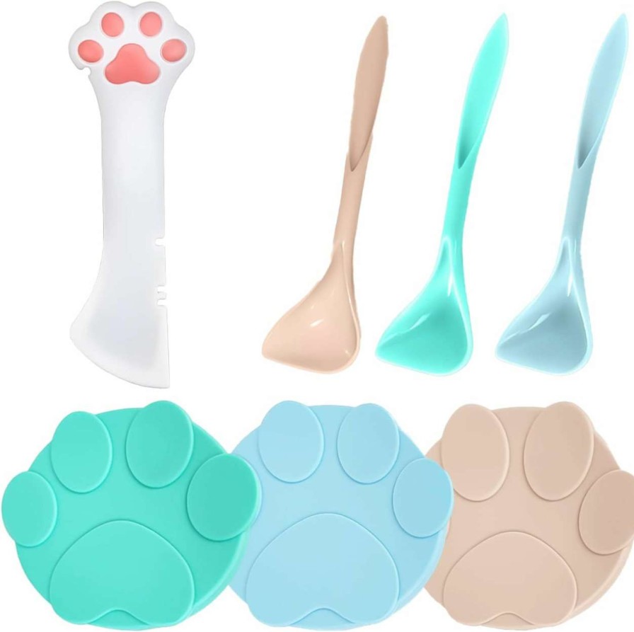 cat food HOMURY | Homury Pet Food Can Spoon: 3 Pcs Pet Food Can Covers With 4 Pcs Food Mixing Spoons Silicone Pet Food Can Spoons Food Storage Pet Cat Supplies, Universal Pet Food Can Supplies Set For Dogs Cats