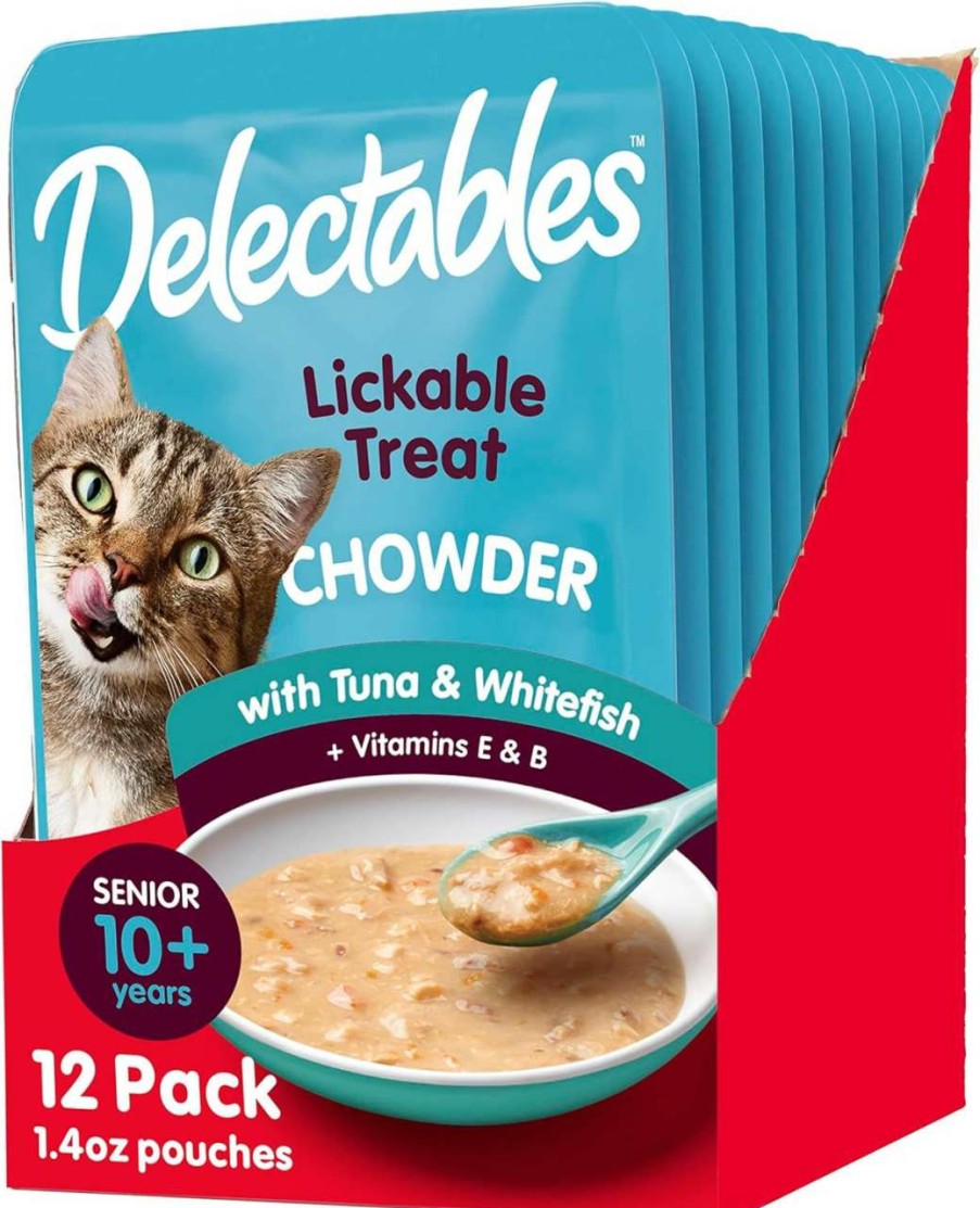 cat food wet Hartz | Hartz Delectables Chowder Lickable Wet Cat Treats For Senior Cats, Tuna & Whitefish, 1.4 Ounce (Pack Of 12)(Packaging May Vary )