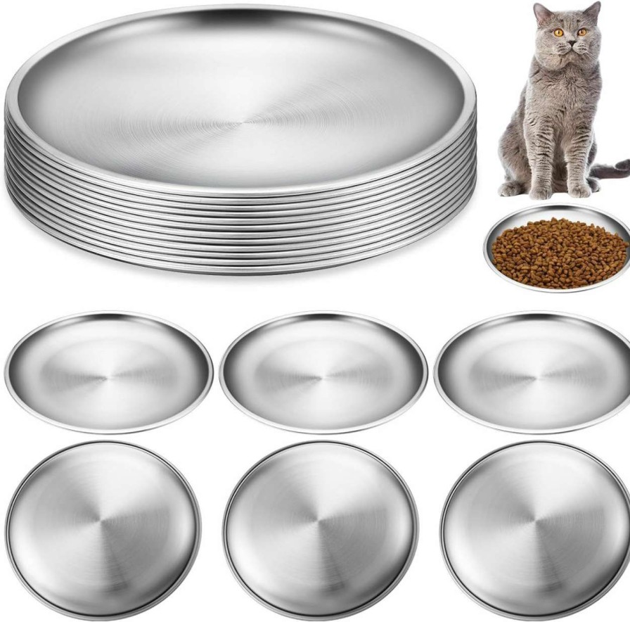 cat food wet Domensi | Domensi 12 Pieces Stainless Steel Whisker Friendly Cat Bowl Shallow Cat Food Dish 6.7 Inch Cat Wet Feeding Bowls Flat Cat Dish Small Pet Plate For Kittens Cat Ferrets Stray Cats