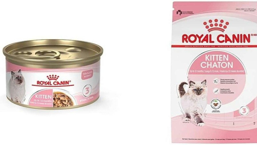 cat food Royal Canin | Royal Canin Bundle Feline Health Nutrition Kitten Thin Slices In Gravy Canned Cat Food, 3 Oz Can + Kitten Dry Cat Food, 14 Lb Bag