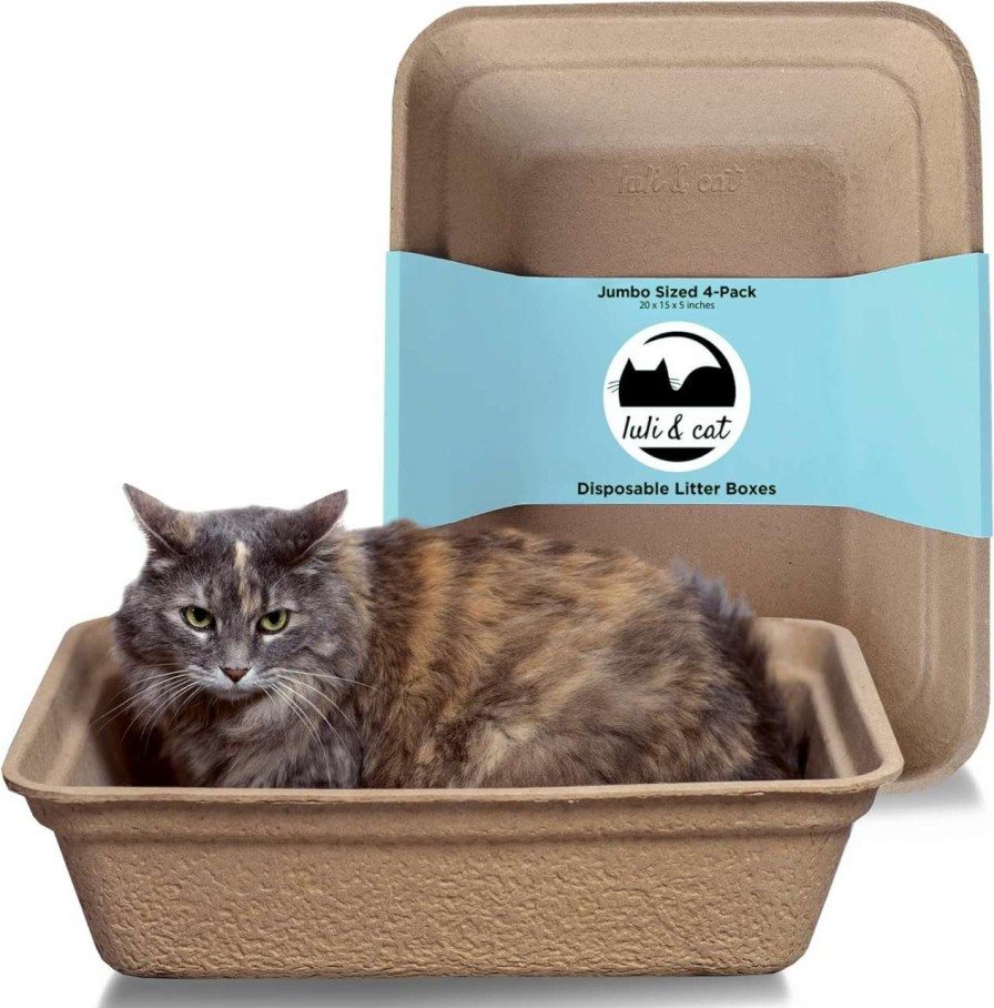 cat litter luli & cat | Luli & Cat Disposable Litter Boxes For Cats | Jumbo Sized 4-Pack | Durable And Water Resistant