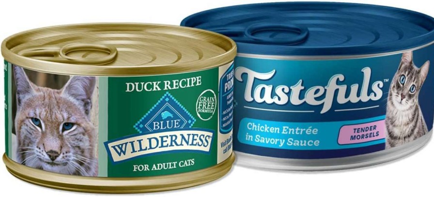 cat food wet Blue Buffalo | Blue Buffalo Tastefuls And Wildneress Cat Wet Food Variety Bundle, Chicken And Duck (Pack Of 48)