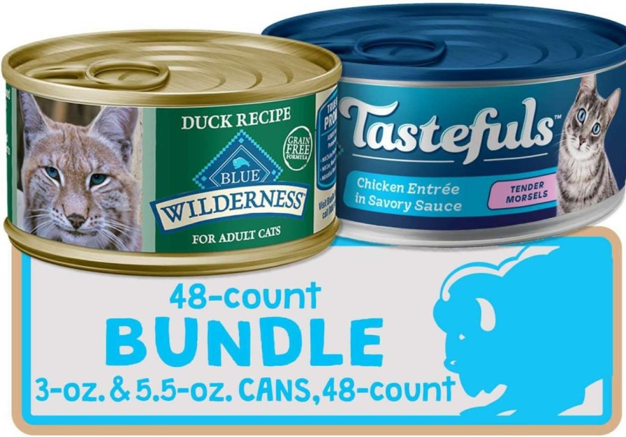 cat food wet Blue Buffalo | Blue Buffalo Tastefuls And Wildneress Cat Wet Food Variety Bundle, Chicken And Duck (Pack Of 48)