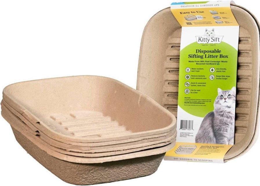 cat litter Kitty Sift | Kitty Sift (6-Pack) Disposable Cat Litter Box, Sustainable, Clean - Large, 6-Pack