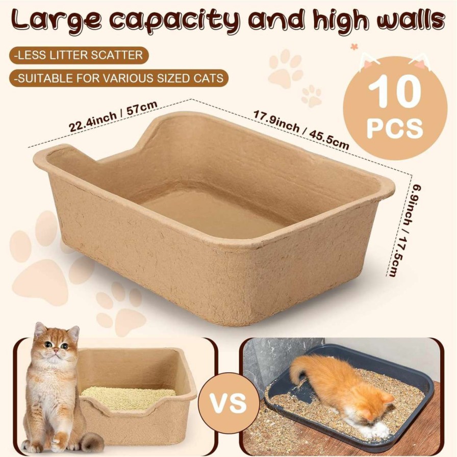 cat litter Harloon | Harloon 10 Pack Extra Large Disposable Cat Litter Box 22.4 X 17.9 X 6.9'' Paper Cat Litter Tray Pet Litter Pan Large Disposable For Cats Rabbits Sturdy Portable Litter Liners Box Indoor Outdoor Travel