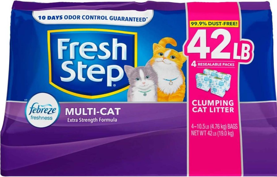 cat litter Fresh Step | Fresh Step Multi-Cat Extra Strength Formula Scented Litter With Febreze, Clumping Cat Litter, 25 Pounds, Packaging May Vary