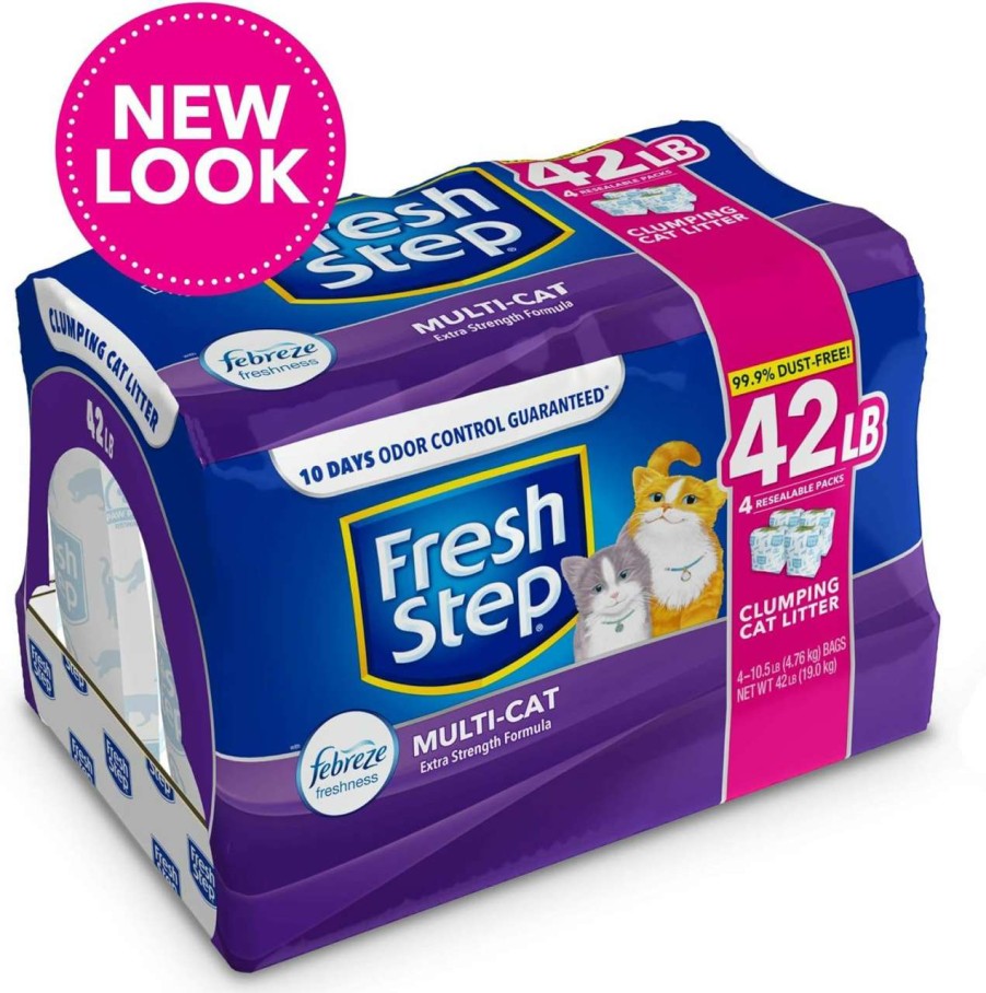 cat litter Fresh Step | Fresh Step Multi-Cat Extra Strength Formula Scented Litter With Febreze, Clumping Cat Litter, 25 Pounds, Packaging May Vary