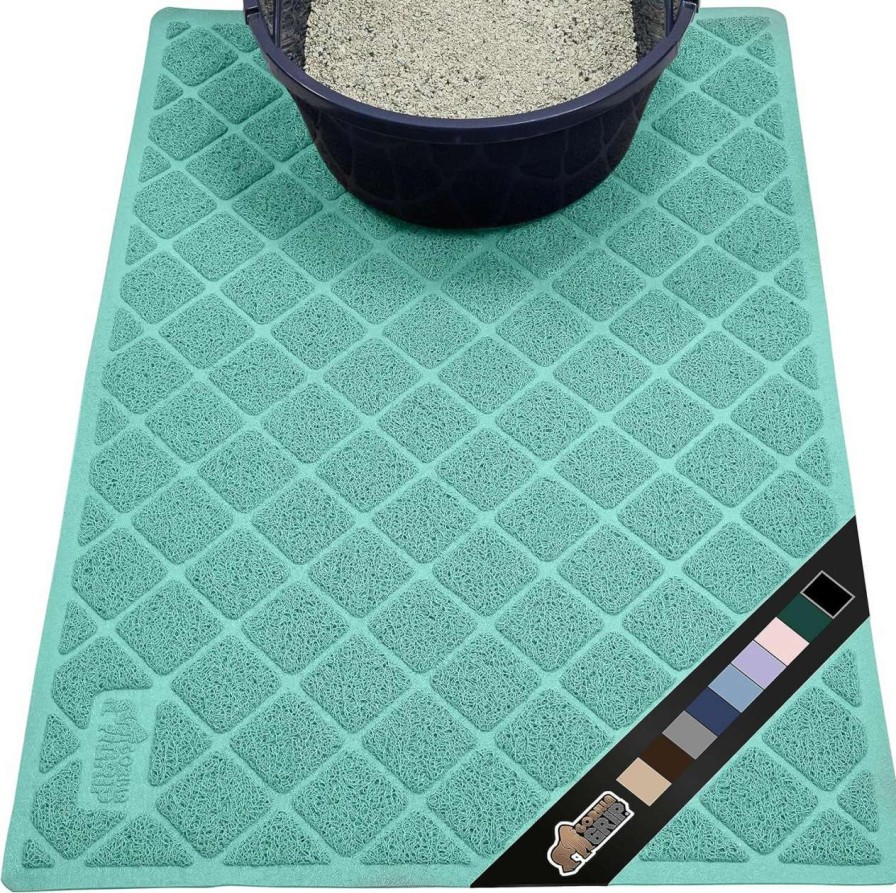 cat litter Gorilla Grip | The Original Gorilla Grip 100% Waterproof Cat Litter Box Trapping Mat 35X23, Easy Clean, Textured Backing, Traps Mess For Cleaner Floors, Less Waste, Stays In Place For Cats, Soft On Paws, Turquoise