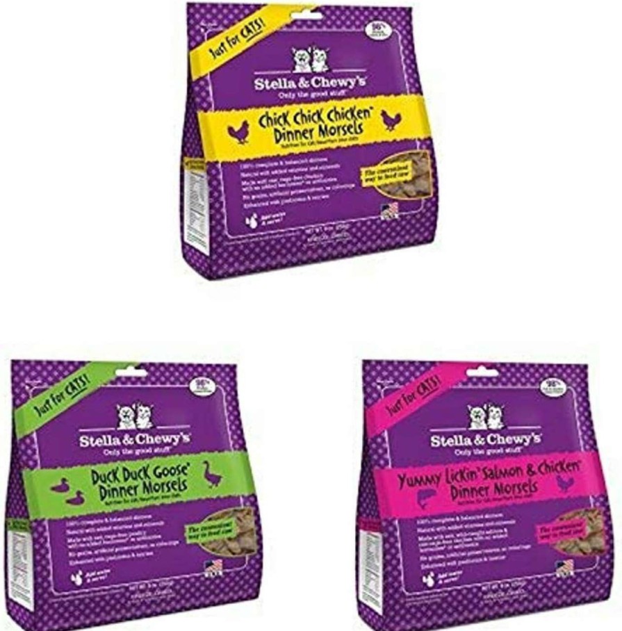 cat food Amazon | Stella & Chewy'S Freeze-Dried Raw Dinner Cat Food Variety Pack Of 3 (Chicken, Duck And Salmon & Chicken), 9 Oz. Each