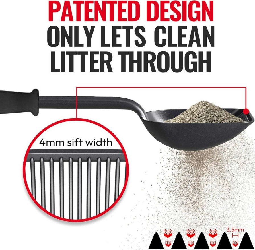 cat litter iPrimio | Iprimio Cat Litter Scoop Metal W/ Deep Shovel, Black - Non Stick Plated Aluminum Cat Litter Scooper With Holder - Litter Box Scooper - Metal Cat Litter Scoop - Patented Sifter W/ Holder - Solid Handle