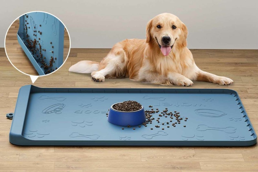 cat food Carry360 | Dog Food Mat - Silicone Dog Mat For Food And Water - 36\" X 24\" Large Pet Feeding Mats With Residue Collection Pocket - Waterproof Dog Cat Bowl Mat With High Edges To Prevent Water Food Spills (Sand)