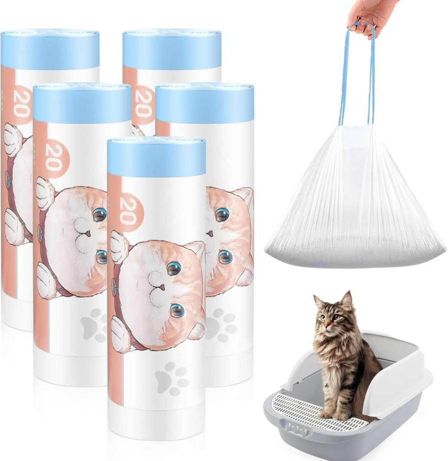 cat litter aopule | Aopule Litter Box Liners, 100 Count Self-Cleaning Cat Litter Liners Bag, Drawstring Heavy Duty Cat Litter Receptacles Bags Compatible With Automatic Cat Litter Box-16\"*26\"