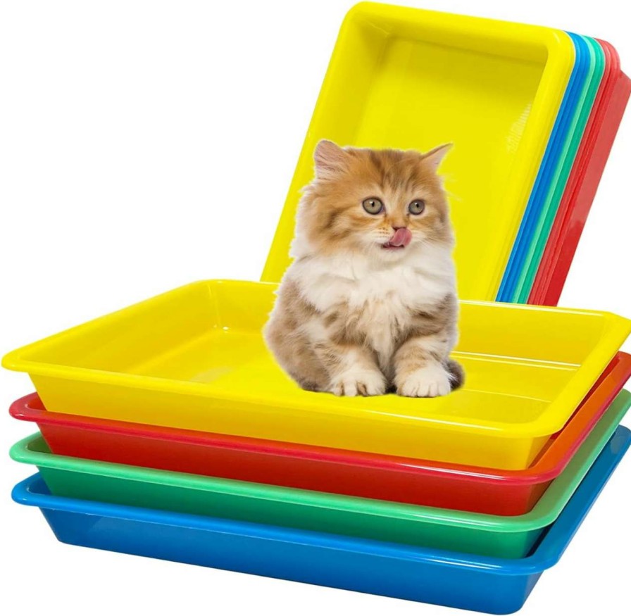 cat litter YEXEXINM | Yexexinm 12 Pcs Small Kitten Litter Box - Nonstick Plastic Small Cat Litter Trays, Waterproof Travel Toilet For Indoor Cats Pets, Bunny Small Pet Kitty Supplies Small Open Cat Litter Box, 4 Color