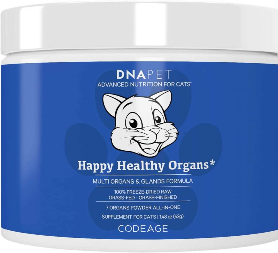 cat food dry DNA PET | Dna Pet Happy Healthy Organs & Glands Supplement For Cats, Freeze-Dried Raw Bovine Liver Grass-Fed Bone Marrow Heart Kidney Pancreas, Bovine Thymus Iron Multi Organ Powder, Joints Cat Vitamins 1.48 Oz