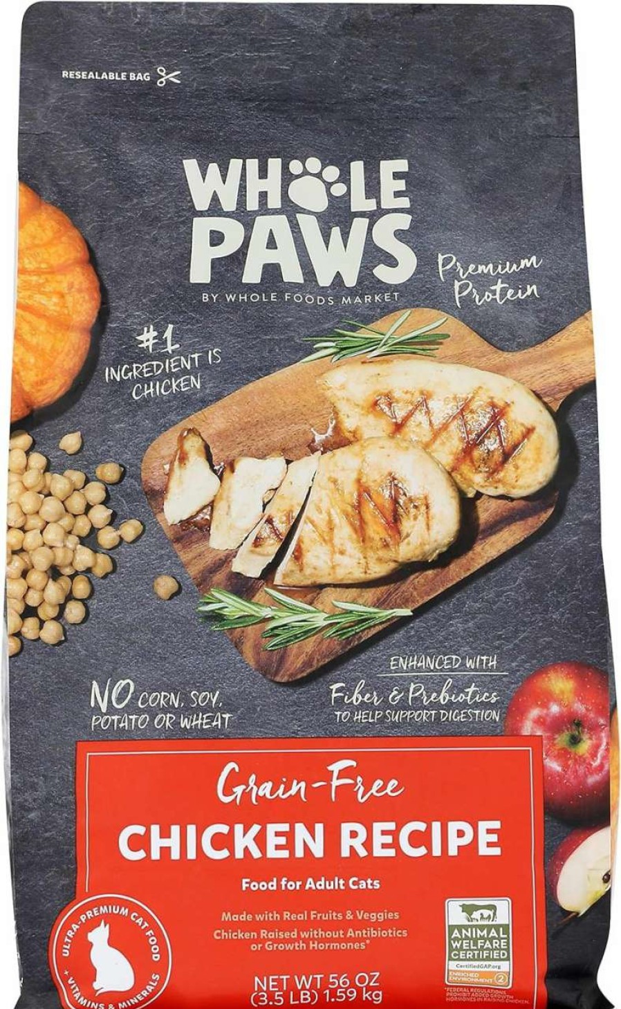 cat food dry Whole Paws | Whole Paws By Whole Foods Market, Grain-Free Adult Cat Food, Organic Chicken Recipe, 3.5 Pound