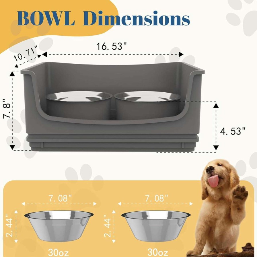 cat food HIKINGO | Hikingo Dog Bowls Mess Proof Pet Feeder, Dog Food And Water Bowl Set With 2 Stainless Steel Bowls, No Spill Dog Bowl For Dogs Cats And Other Pets