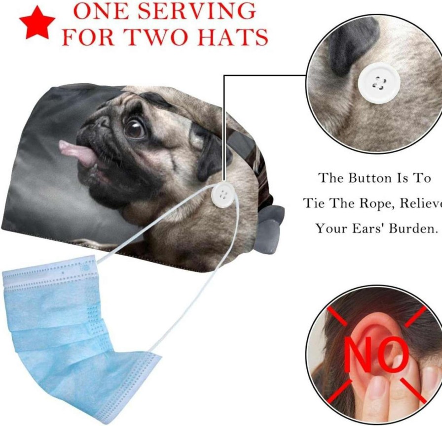 cat food RIEODKFMHD | Rieodkfmhd 2 Packs Cute Pug And Puppy Dog Pattern Adjustable Working Cap With Button, Working Hat Sweatband